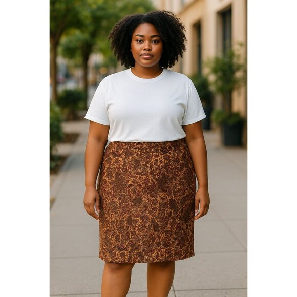 Charter Club Woman 18W Brown Floral Stretch Pencil Skirt - Picture 5 of 7